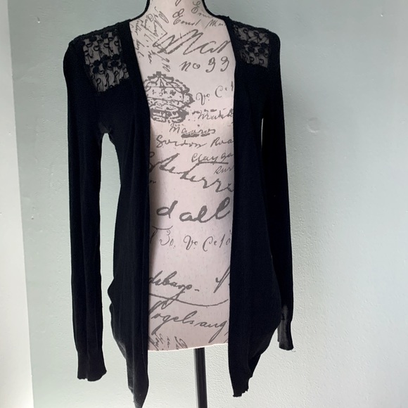 TCEC Black Open Cardigan Lacey lightweight See Through Back Size Large - Picture 2 of 6